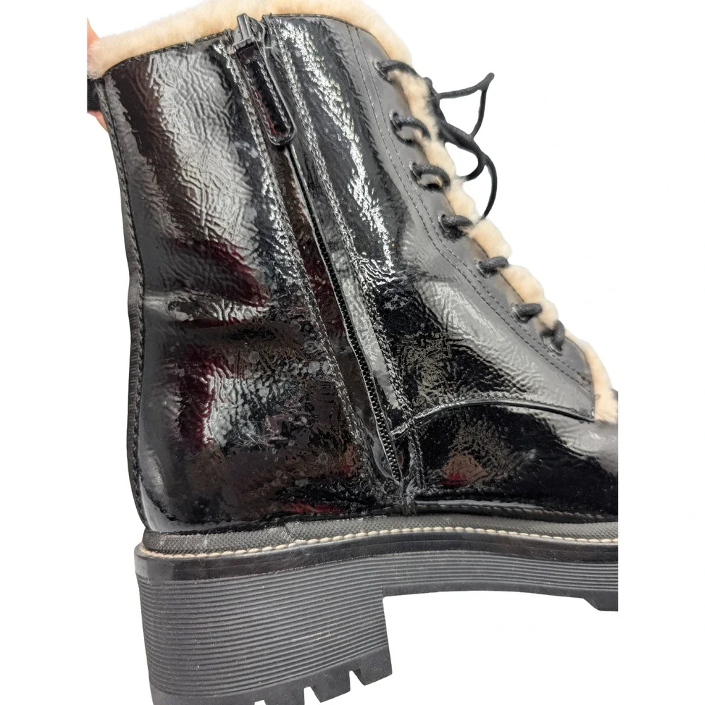 Tory Burch Miller Black Patent Shearling Combat Boots Size 8
